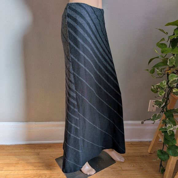 Vintage 90s Express Wool Maxi Skirt Gray Knit Stripe Ombre Academia Size 13 - Picture 2 of 10